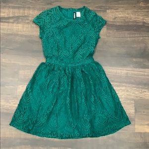 H&M DIVIDED dark green mini mini lace dress